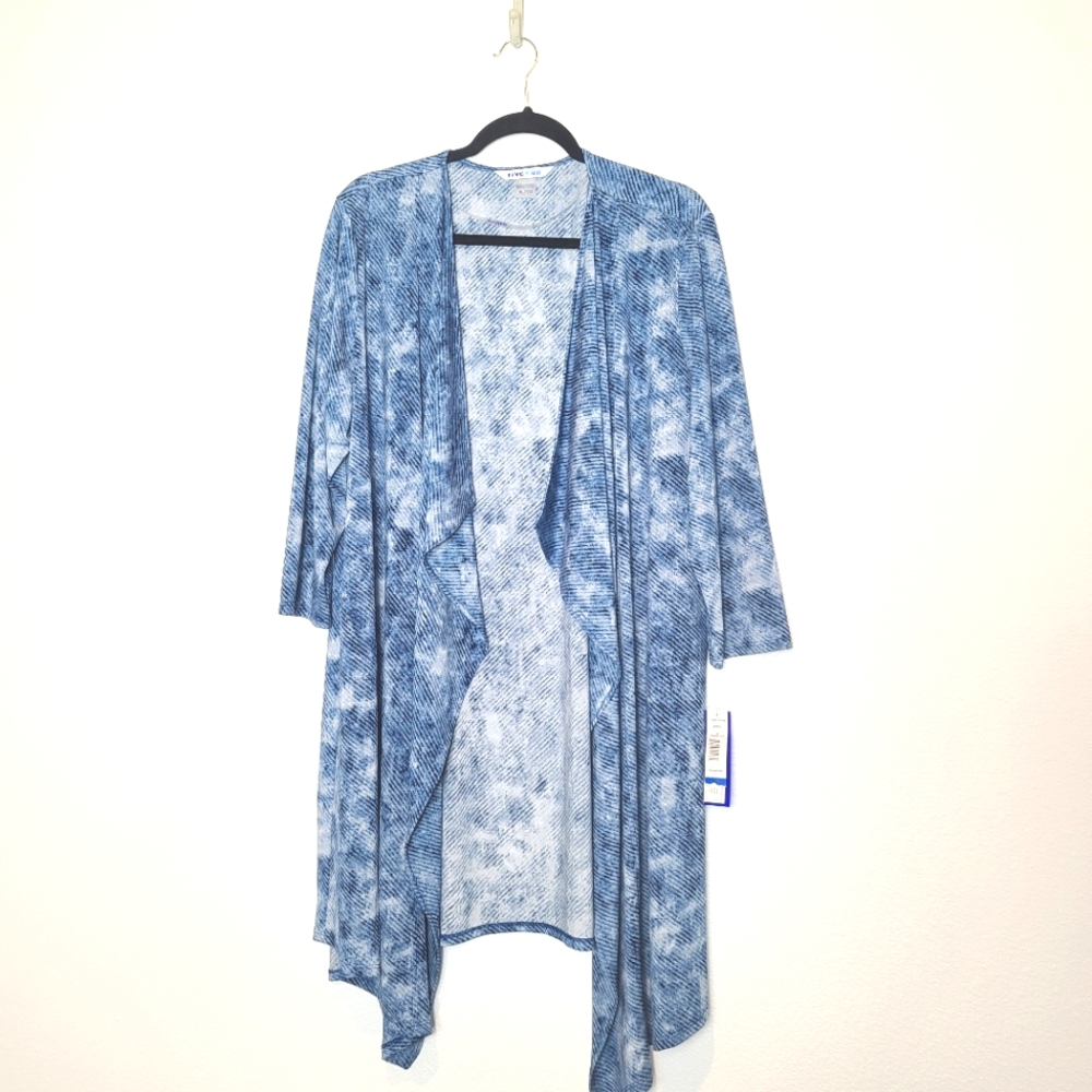 PETER NYGARD Animal Print Waterfall Open Front Kimono Cardigan Blue XL flowy